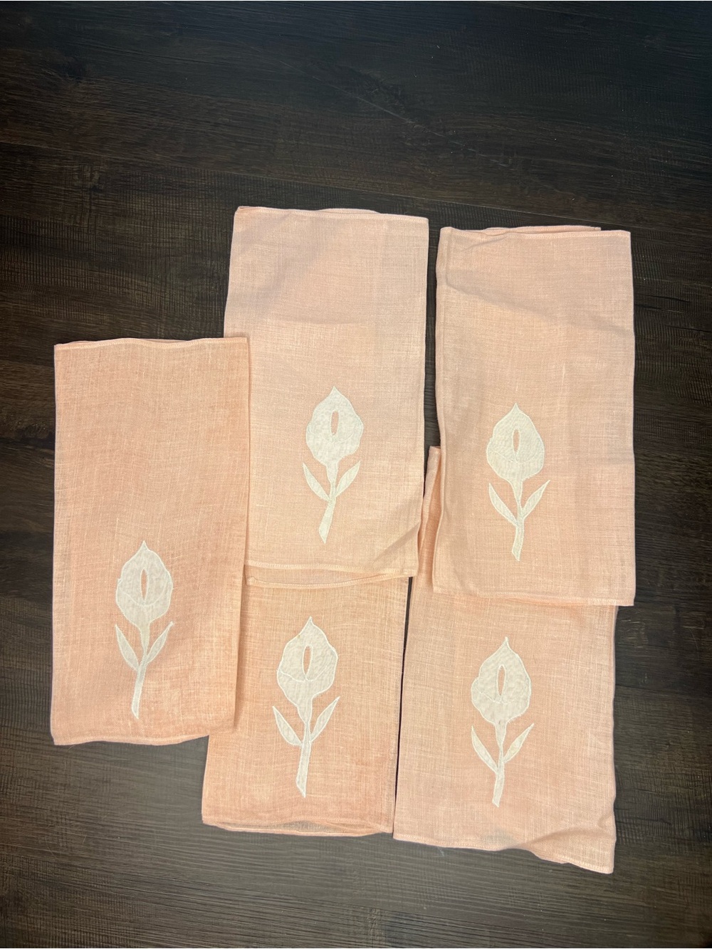 Set of Five Vintage Pink and White Flower Napkins